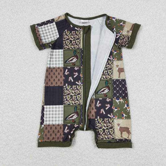 USA Shop Baby Boys Infant Short Sleeves Ducks Plaid Camo Zipper Hunting Rompers
