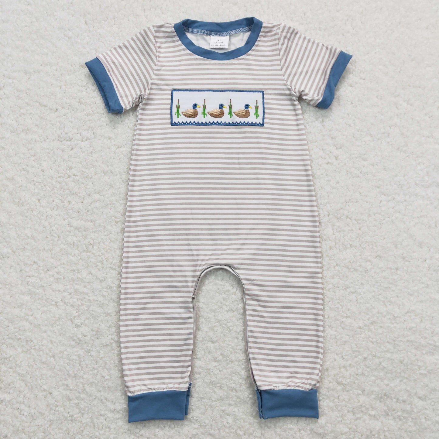USA Shop Baby Boys Infant Short Sleeves Embroidery Ducks Stripes Romper