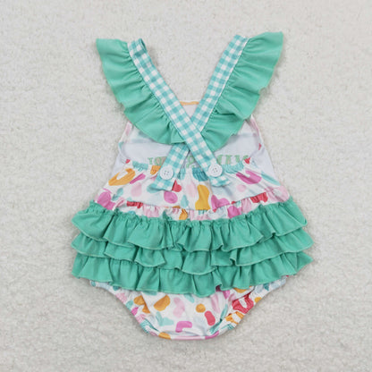 USA Shop Embroidery Mama's Girl Leopard Green Ruffle Romper