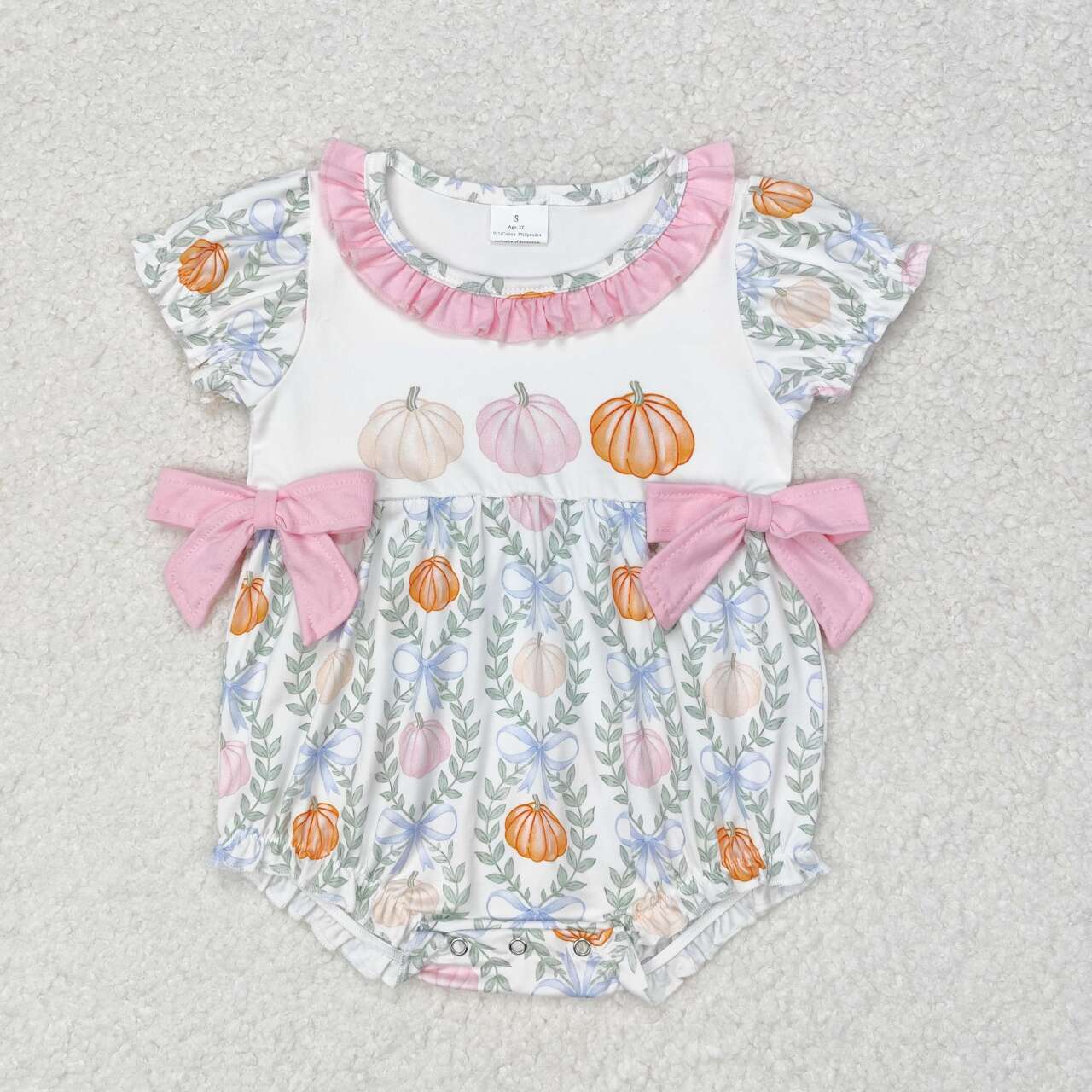 USA Shop Baby Girls Infant Short Sleeves Pumpkin Bows Bubble Romper