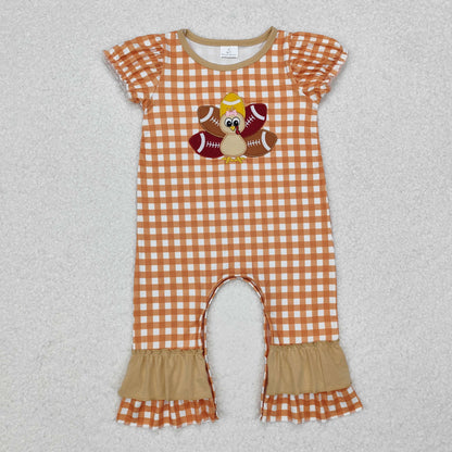 Sibling Baby Boys Girls Embroidery turkey Football Thanksgiving Rompers