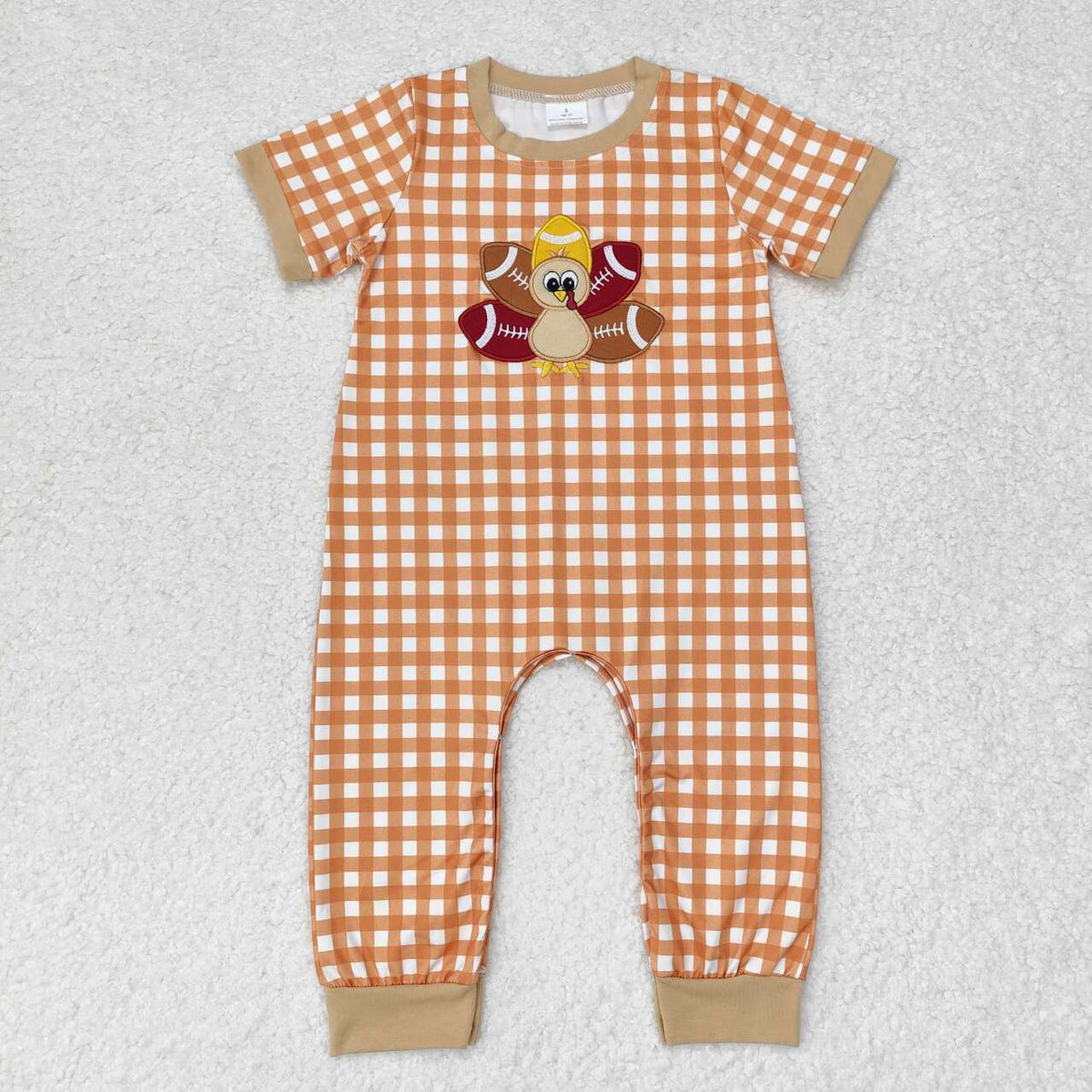 Sibling Baby Boys Girls Embroidery turkey Football Thanksgiving Rompers