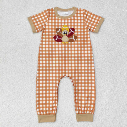 Sibling Baby Boys Girls Embroidery turkey Football Thanksgiving Rompers