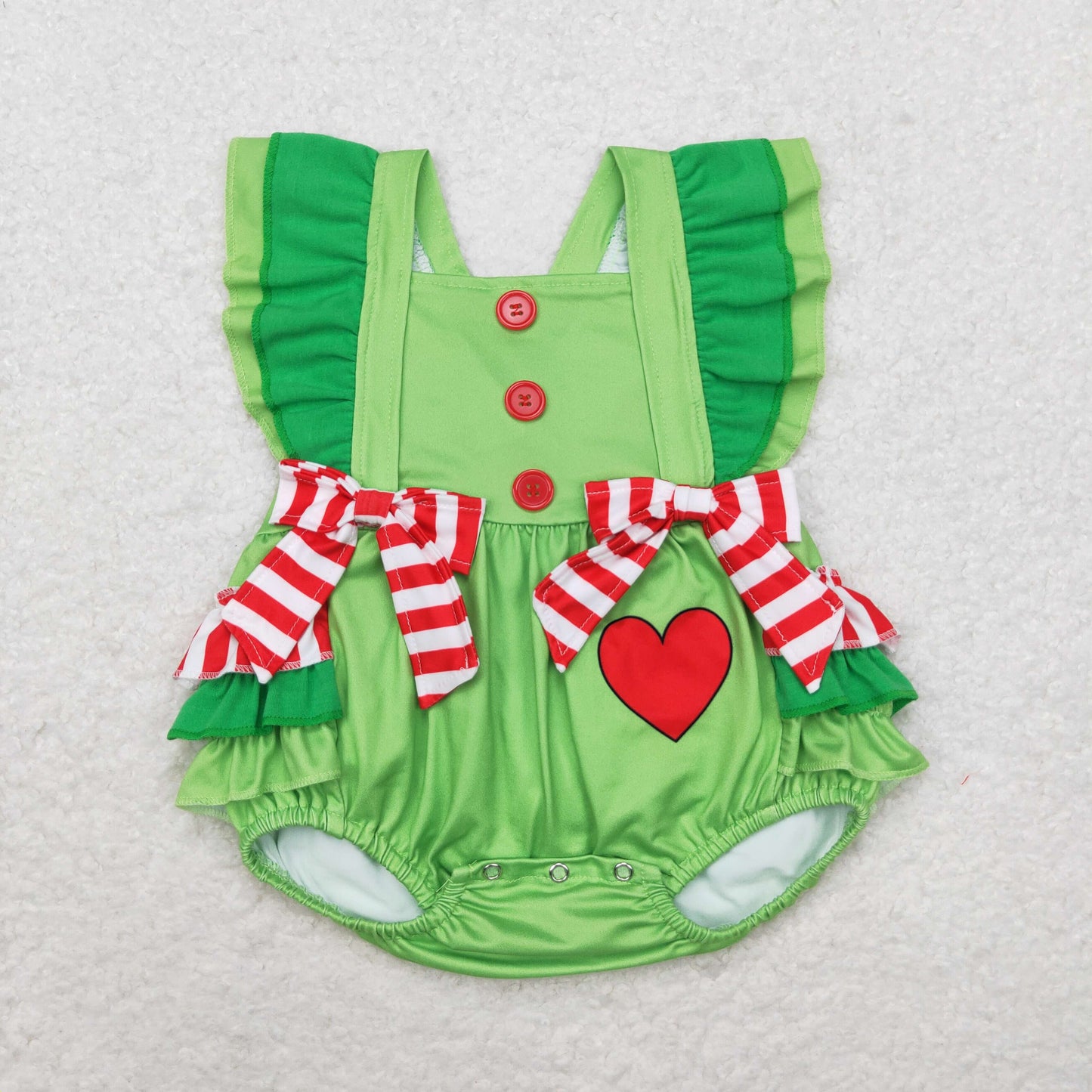 USA Shop Baby Girls Infant Christmas Hearts Green Short Sleeves Bubble Romper