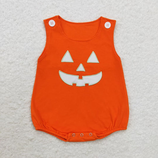 USA Shop Baby Boys Infant Embroidery Halloween Face Orange Bubble Romper
