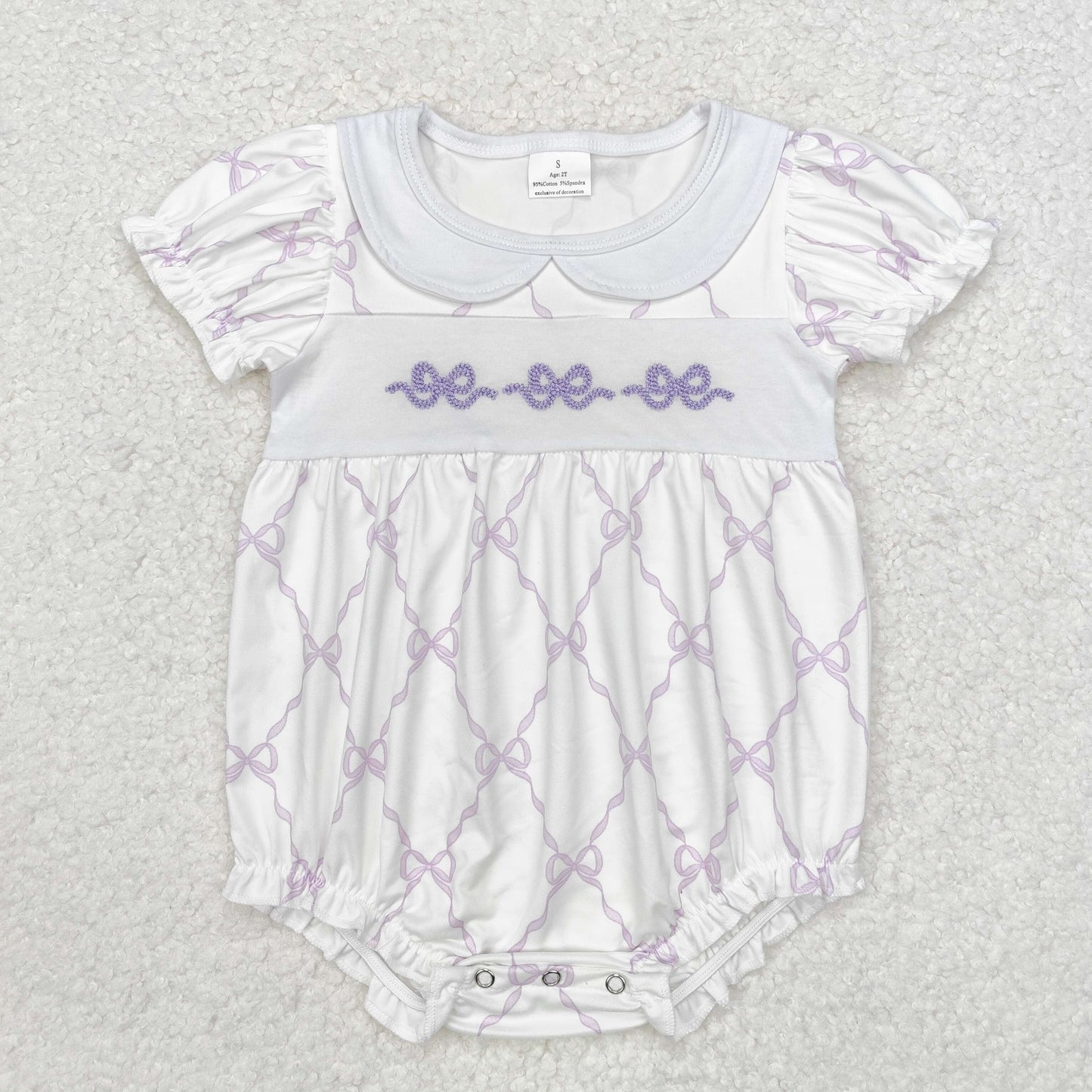 USA Shop Baby Girls Infant Short Sleeves Embroidery Purple Bows Romper