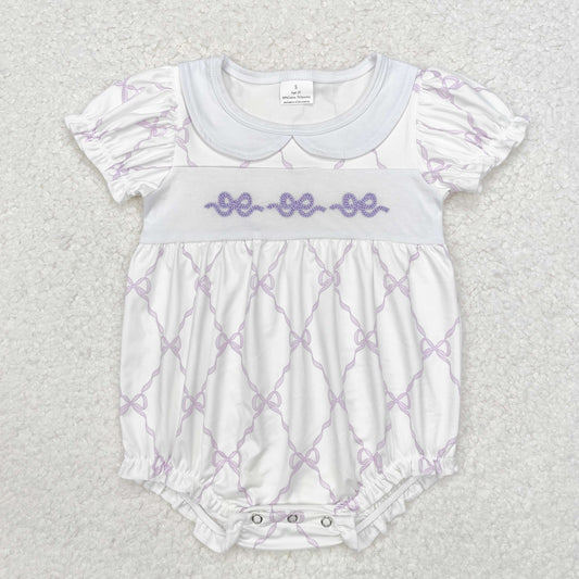 USA Shop Baby Girls Infant Short Sleeves Embroidery Purple Bows Romper