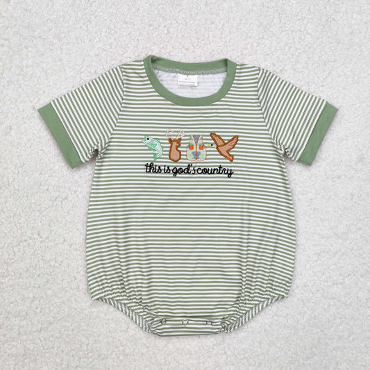 USA Shop Baby Boys Short Sleeves Embroidery Ducks Deer Fish Green Stripes Romper