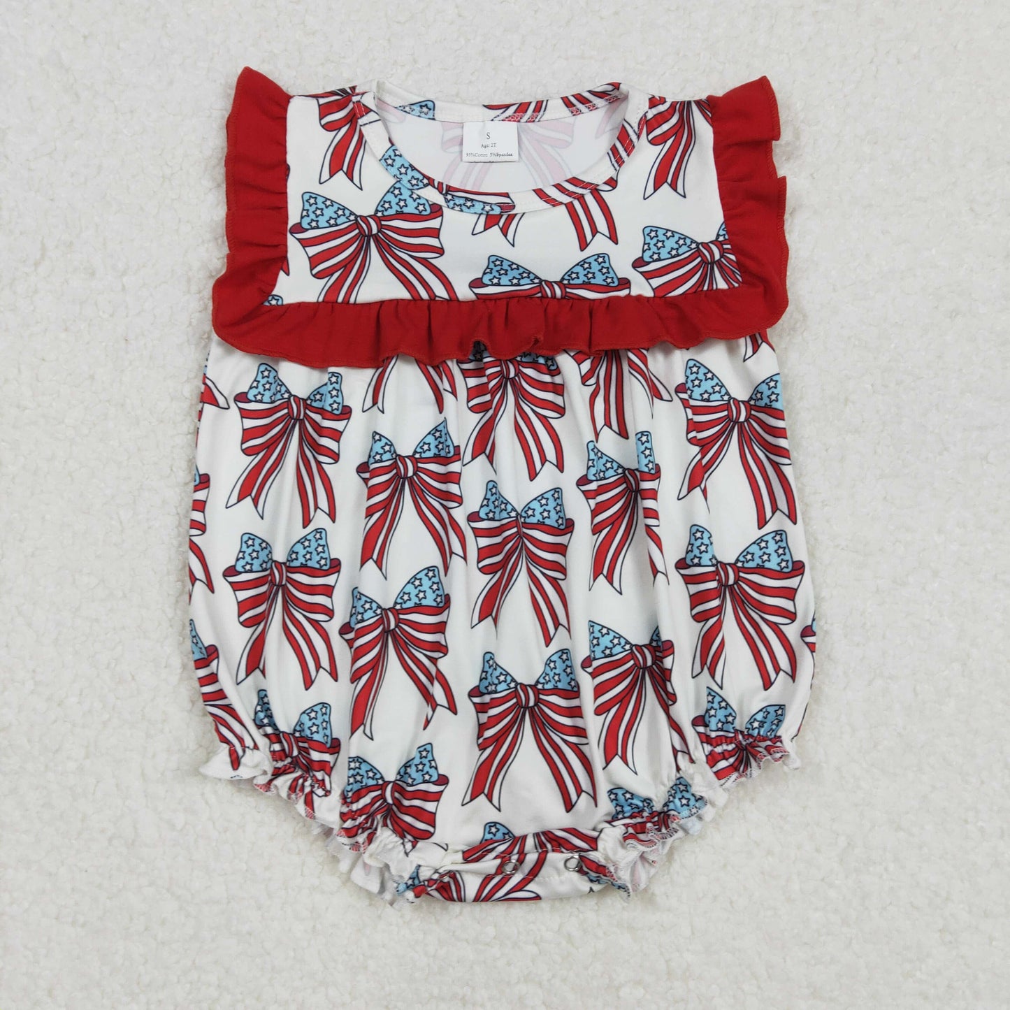 USA Shop Baby Girls Infant Sleeveless Stars Stripes Bows 4th of July Bubble Romper