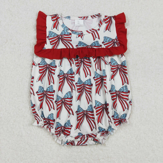 USA Shop Baby Girls Infant Sleeveless Stars Stripes Bows 4th of July Bubble Romper