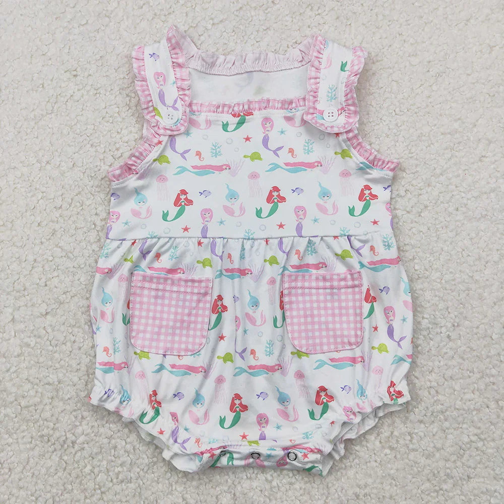 RTS Sibling Baby Girls Kids Sleeveless Mermaid Ruffle Romper Dress Summer Clothes