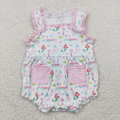 RTS Sibling Baby Girls Kids Sleeveless Mermaid Ruffle Romper Dress Summer Clothes