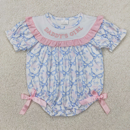 Sibling Baby Girls Kids Short Sleeves Embroidery Daddy's Girl Bubble Rompers Clothes
