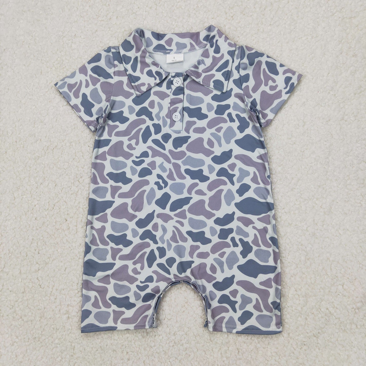 USA Shop Baby Boys Infant Short Sleeves Grey Camo Buttons Romper