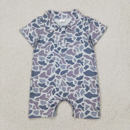 USA Shop Baby Boys Infant Short Sleeves Grey Camo Buttons Romper