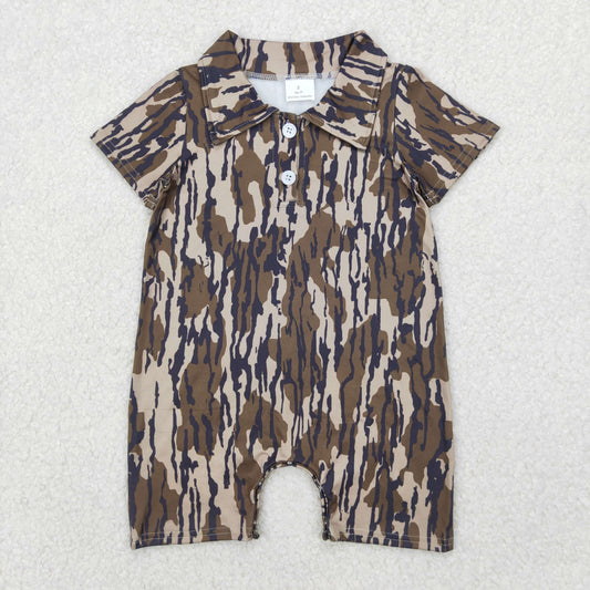 USA Shop Baby Boys Infant Short Sleeves Olive Camo Buttons Romper
