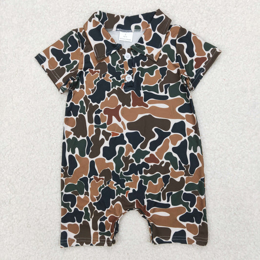 USA Shop Baby Boys Short Sleeves Brown Green Camo Buttons Romper