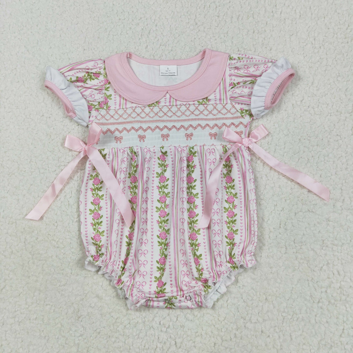USA Shop Baby Girls Kids Short Sleeves Embroidery Bows Flower Bubble Romper