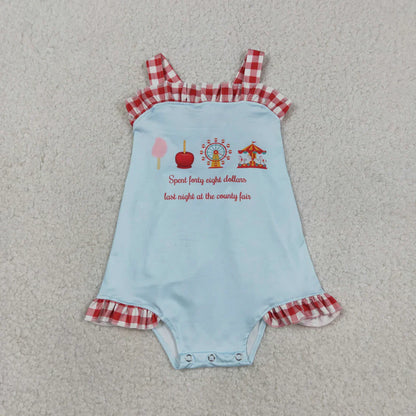 Sibling Baby Boys Girls Blue Tops Red Plaid Shorts Clothes Rompers Sets RTS