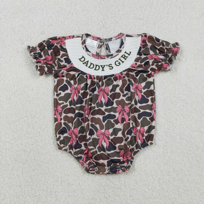 Sibling Baby Girls Kids Short Sleeves Embroidery Daddy's Girl Bubble Rompers Clothes