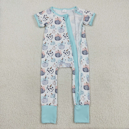 Sibling Baby Boys Girls Kids Fall Pumpkins Two-way Zipper Footie Sleeper Rompers
