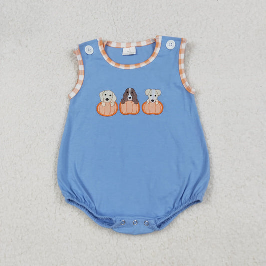 USA Shop Baby Boys Infant Sleeveless Embroidery Dogs Pumpkins Fall Bubble Romper