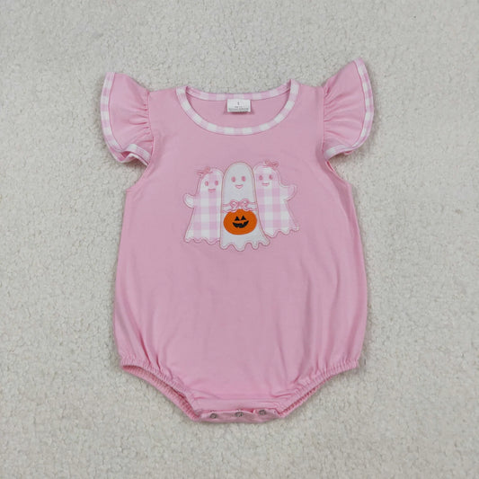 Baby Girls Embroidery Ghost Pumpkin Bows Halloween Romper Pink Clothes