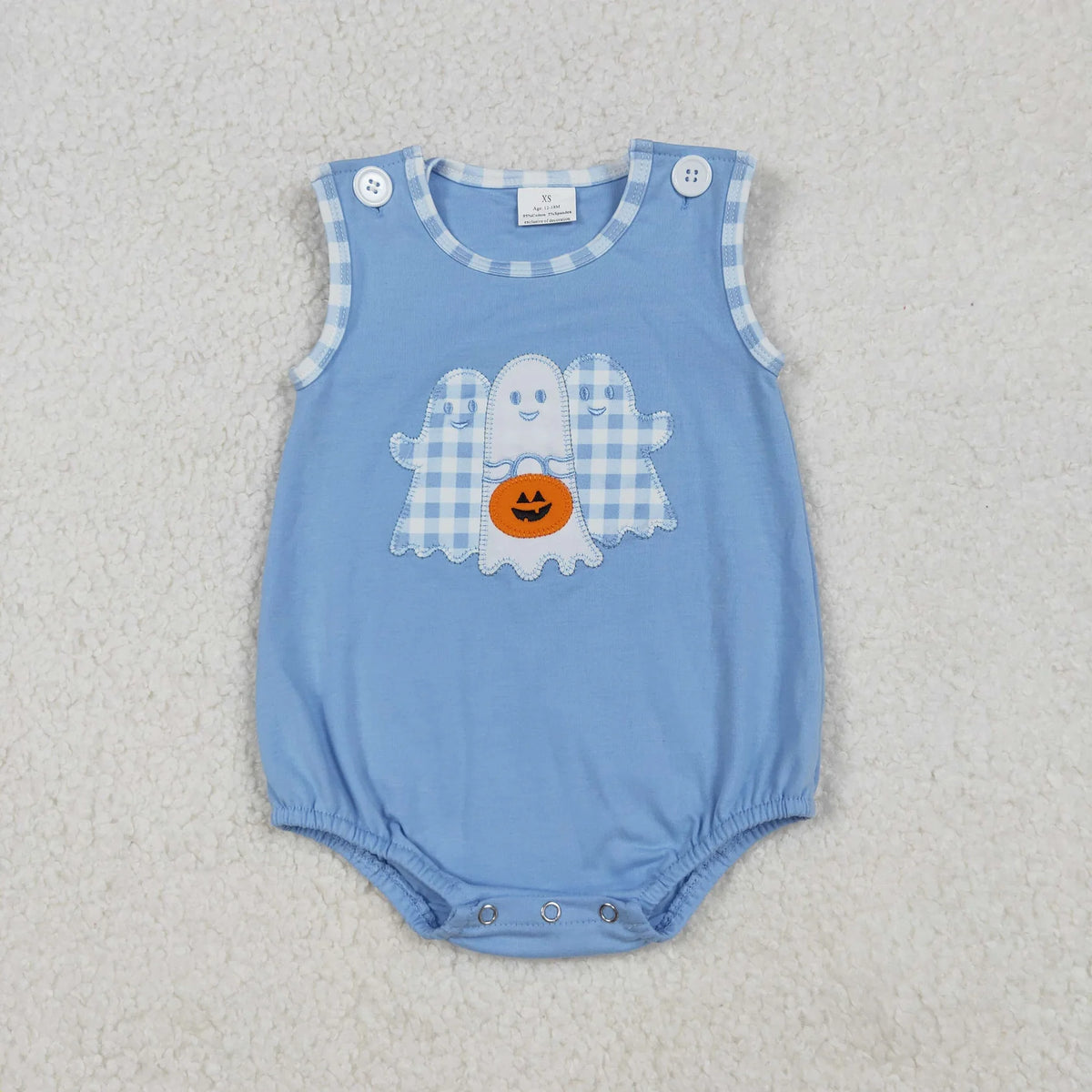 Baby Boys Embroidery Ghost Pumpkin Halloween Romper Blue Clothes