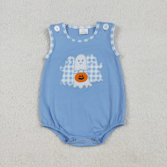 Baby Boys Embroidery Ghost Pumpkin Halloween Romper Blue Clothes
