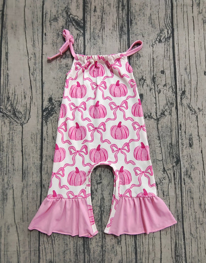 Baby Girl Halter Pink Bows Pumpkins Fall Romper Jumpsuit