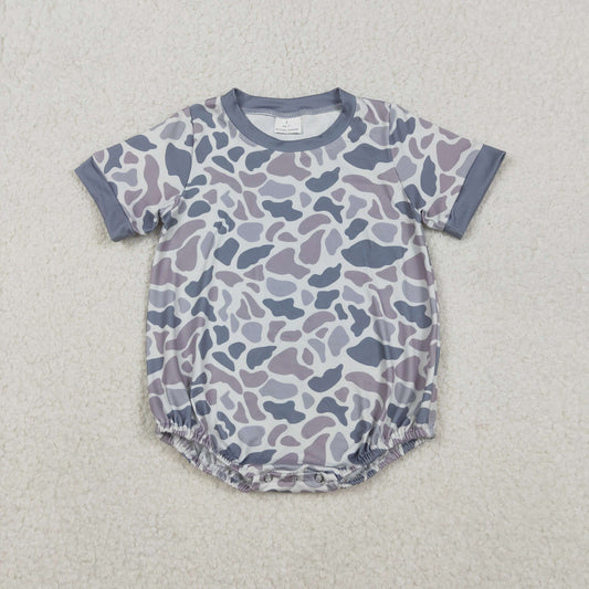 USA Shop Baby Boys Infant Short Sleeves Grey Camo Bubble Romper