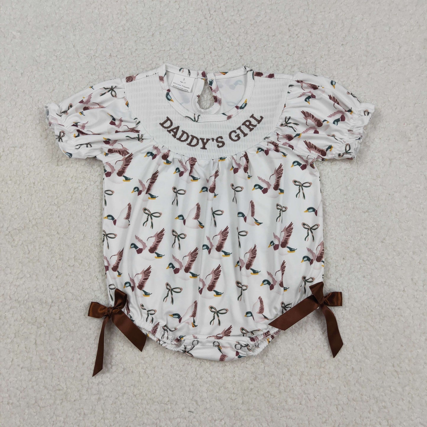 Sibling Baby Girls Kids Short Sleeves Embroidery Daddy's Girl Bubble Rompers Clothes