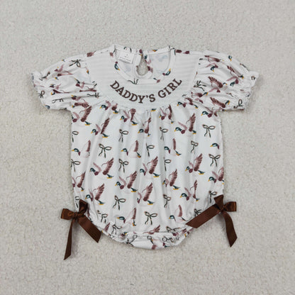 Sibling Baby Girls Kids Short Sleeves Embroidery Daddy's Girl Bubble Rompers Clothes