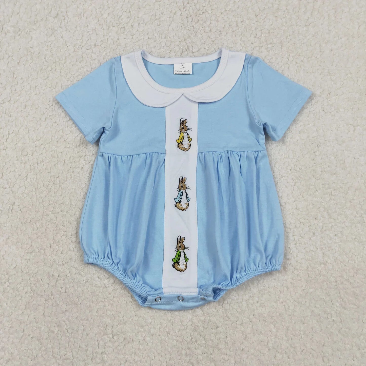 RTS Sibling Baby Boys Girls Embroidery Rabbits Blue Rompers Sets Easter Clothes