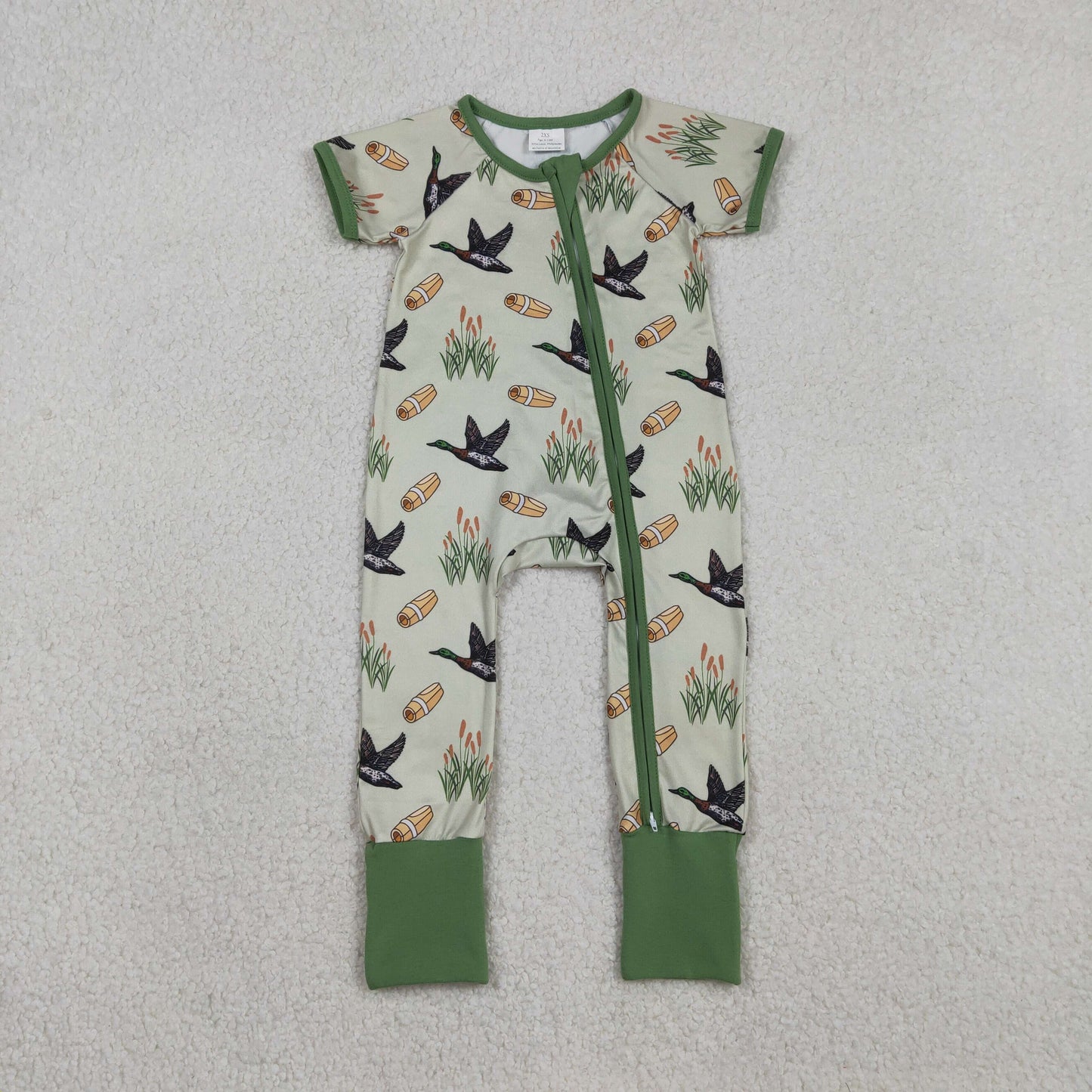 Sibling Baby Boys Kids Short Sleeves Ducks Hats Camo Hunting Two-way Zipper Romper