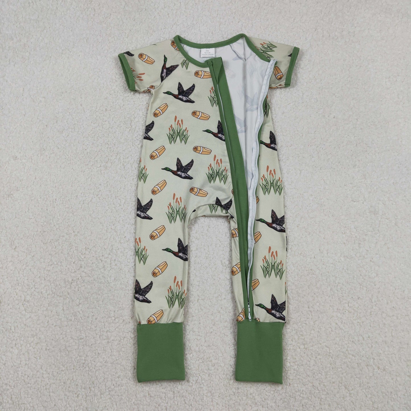 Sibling Baby Boys Kids Short Sleeves Ducks Hats Camo Hunting Two-way Zipper Romper