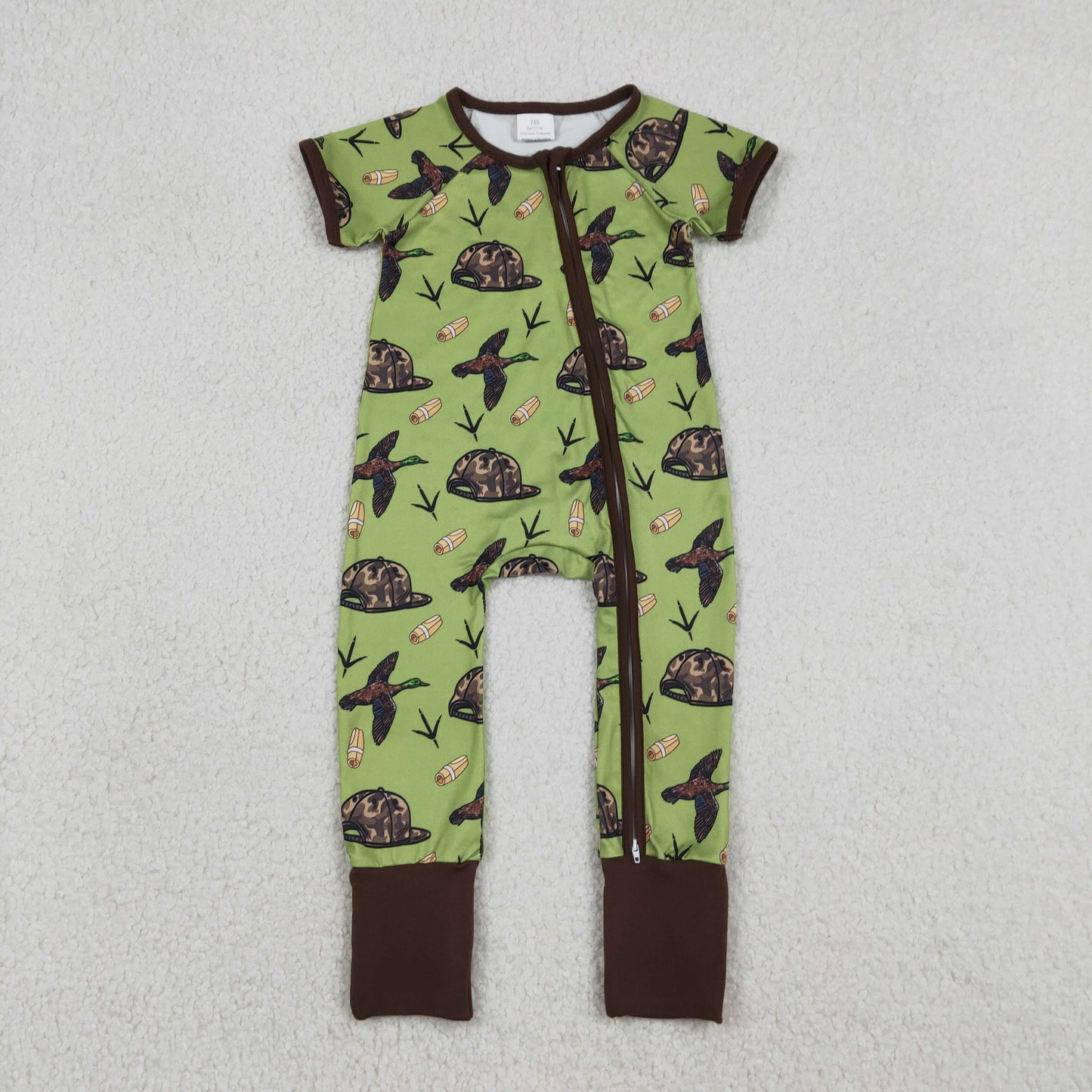 Sibling Baby Boys Kids Short Sleeves Ducks Hats Camo Hunting Two-way Zipper Romper
