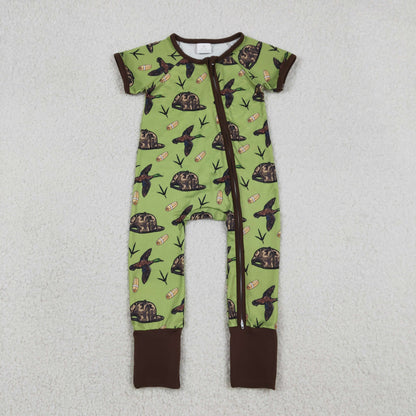 Sibling Baby Boys Kids Short Sleeves Ducks Hats Camo Hunting Two-way Zipper Romper