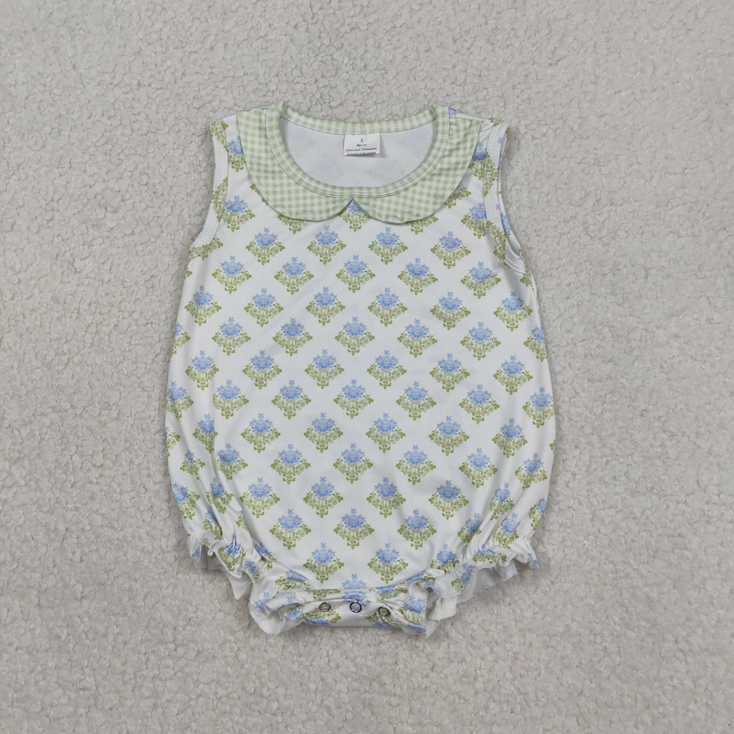 RTS Sibling Baby Girls Kids Sleeveless Flower Scallop Tops Plaid Shorts Set Romper