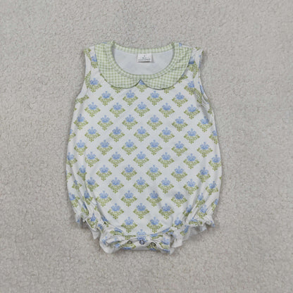 RTS Sibling Baby Girls Kids Sleeveless Flower Scallop Tops Plaid Shorts Set Romper