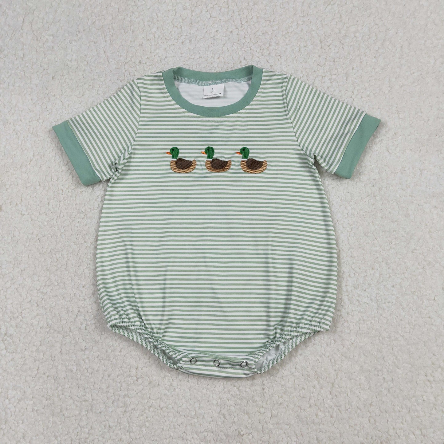 USA Shop Baby Boys Infant Short Sleeve Embroidery Ducks Green Stripes Romper