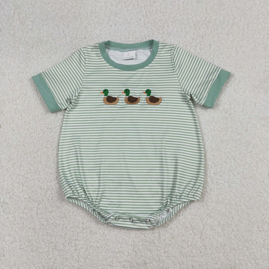 USA Shop Baby Boys Infant Short Sleeve Embroidery Ducks Green Stripes Romper