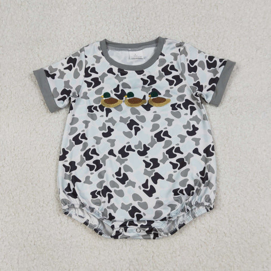 RTS Sibling Baby Boys Short Sleeves Embroidery Ducks Camo Bubble Rompers