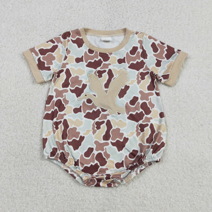 RTS Sibling Baby Boys Short Sleeves Embroidery Ducks Camo Bubble Rompers