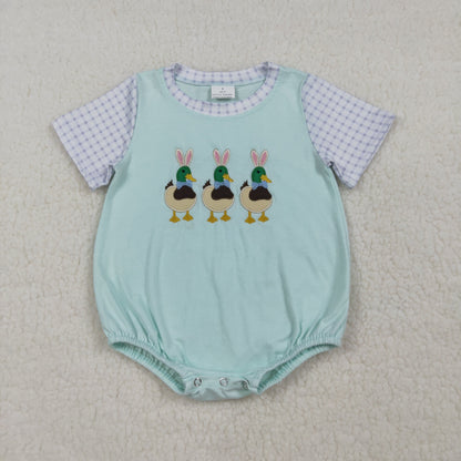 RTS Sibling Baby Boys Kids Short Sleeves Embroidery Ducks Rabbits Shirt Shorts Easter Set Romper