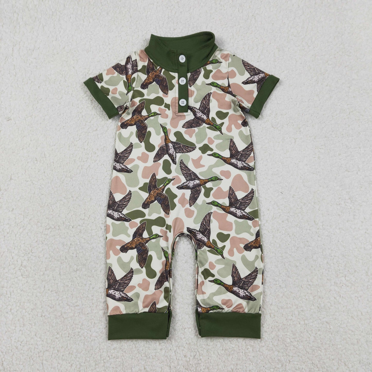RTS Sibling Baby Boys Short Sleeves Deer Dogs Ducks Camo Hunting Buttons Rompers Clothes