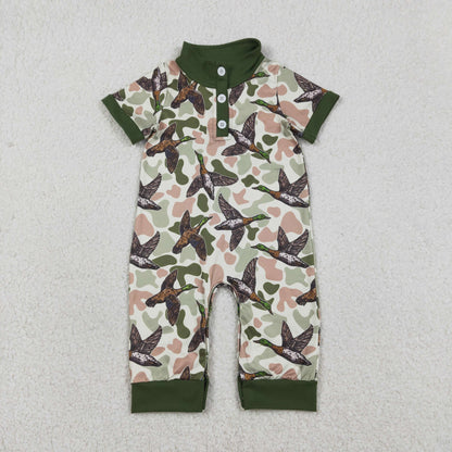 RTS Sibling Baby Boys Short Sleeves Deer Dogs Ducks Camo Hunting Buttons Rompers Clothes