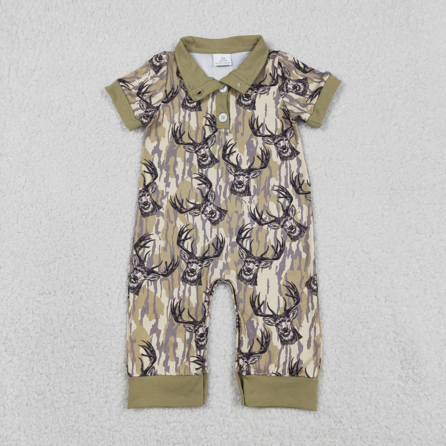 RTS Sibling Baby Boys Short Sleeves Deer Dogs Ducks Camo Hunting Buttons Rompers Clothes