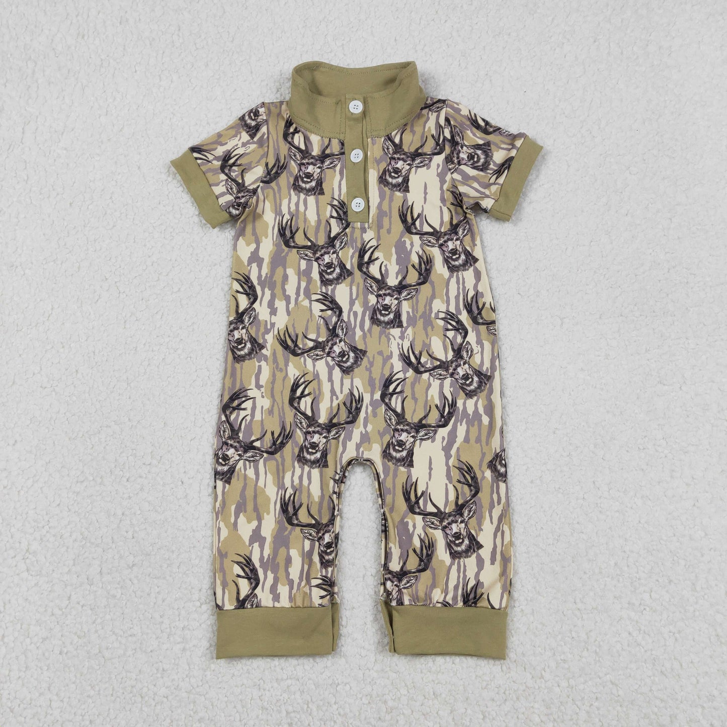 RTS Sibling Baby Boys Short Sleeves Deer Dogs Ducks Camo Hunting Buttons Rompers Clothes