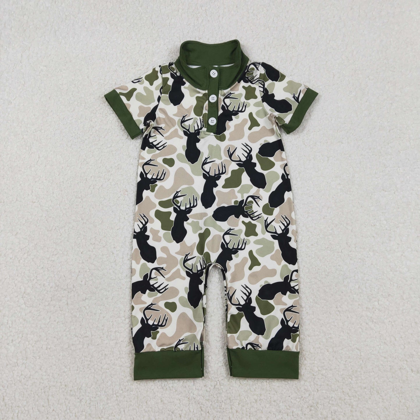 RTS Sibling Baby Boys Short Sleeves Deer Dogs Ducks Camo Hunting Buttons Rompers Clothes